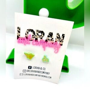 Cute Dainty Turquoise and Gold Country Livestock Ear Tag Earrings